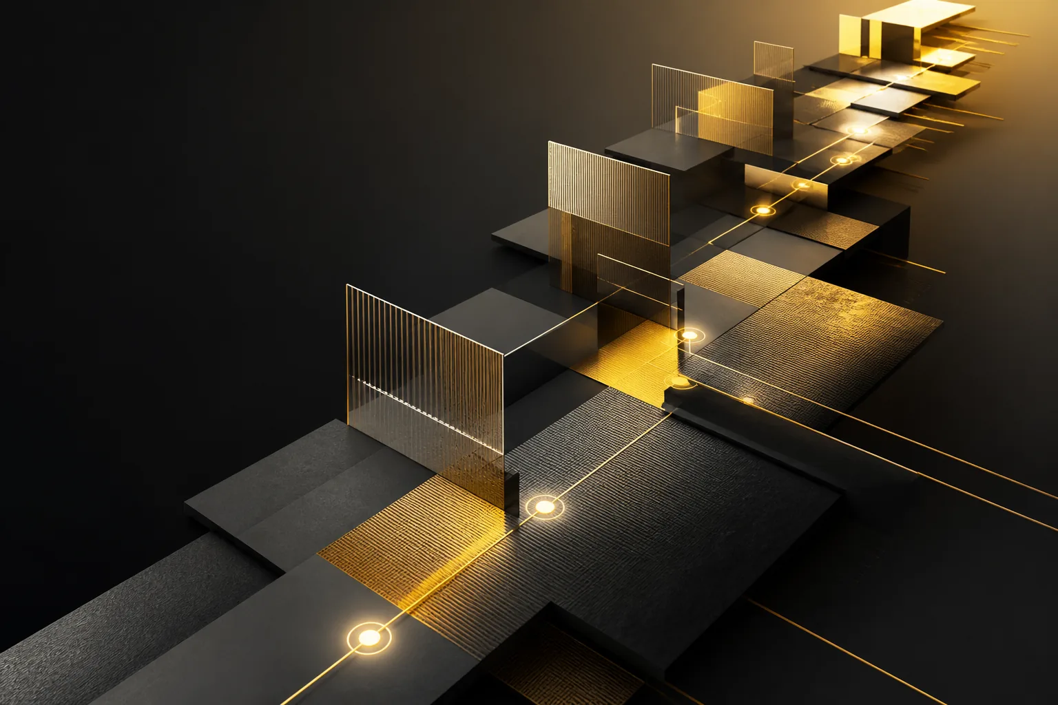 A structured gold pathway representing progress from strategy to execution
